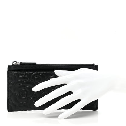 Chanel Goatskin Camellia Embossed Zip Pouch Black 2 of 9