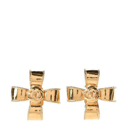 Chanel Ribbon CC Clip On Earrings Gold 1 of 4
