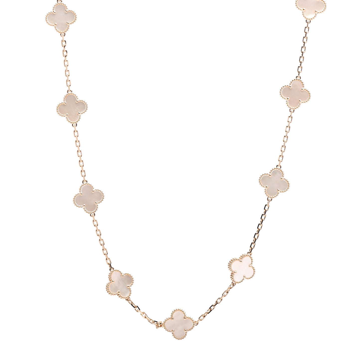 18K Yellow Gold Mother of Pearl 20 Motifs Vintage Alhambra Necklace