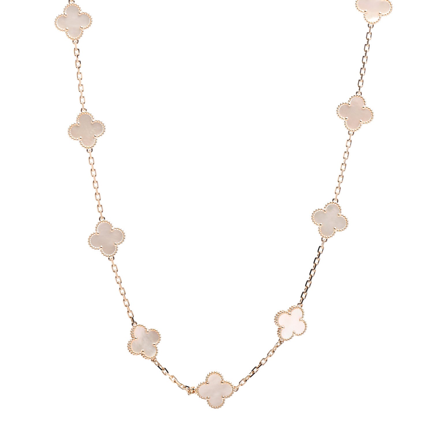 Van Cleef & Arpels 18K Yellow Gold Mother of Pearl 20 Motifs Vintage Alhambra Necklace 1 of 6