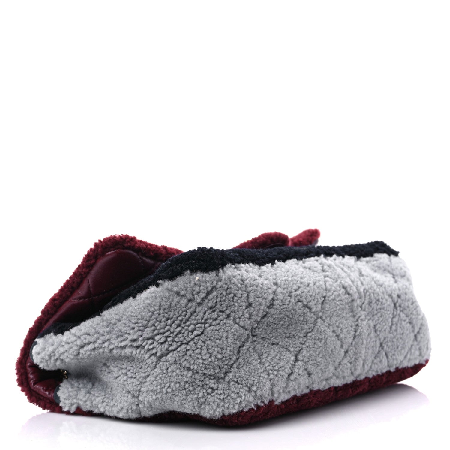 Chanel Shearling Sheepskin Quilted Tri-Color Flap Burgundy Black Grey 4 of 13