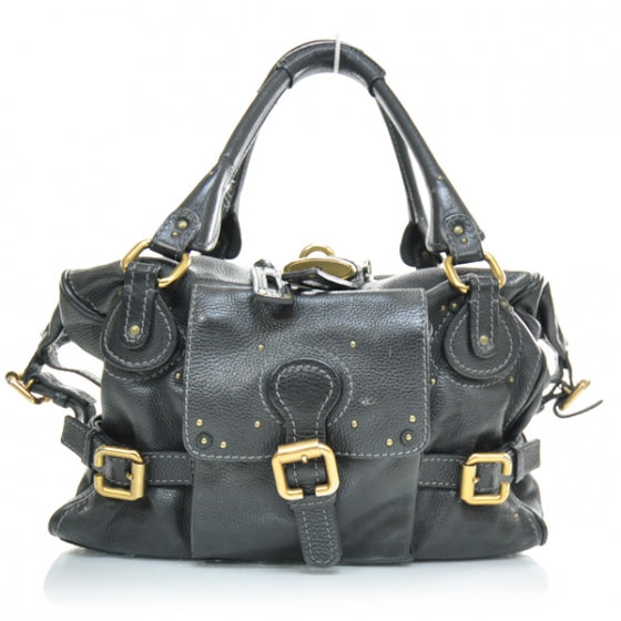 Leather Paddington Front Pocket Tote Black