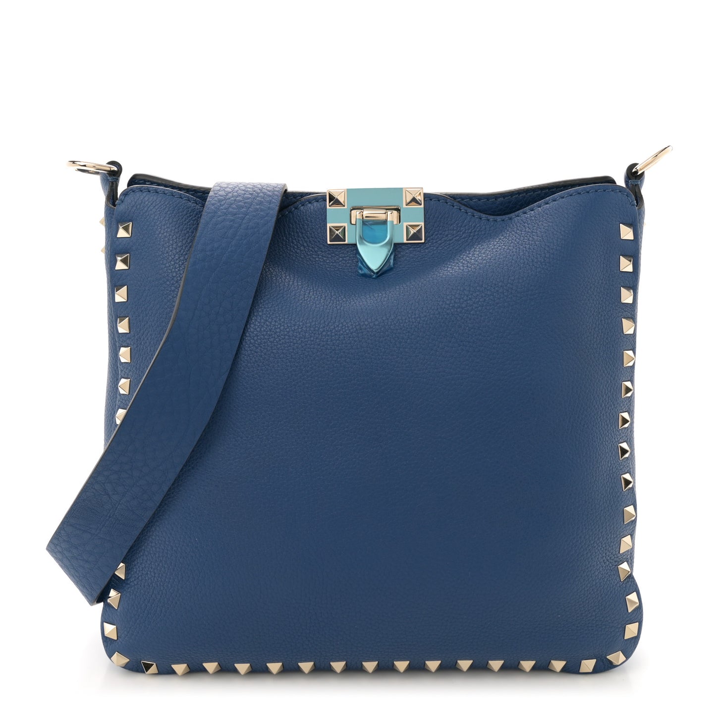 Pebbled Calfskin Small Rockstud Flip-Lock Messenger Bag Blu Delft