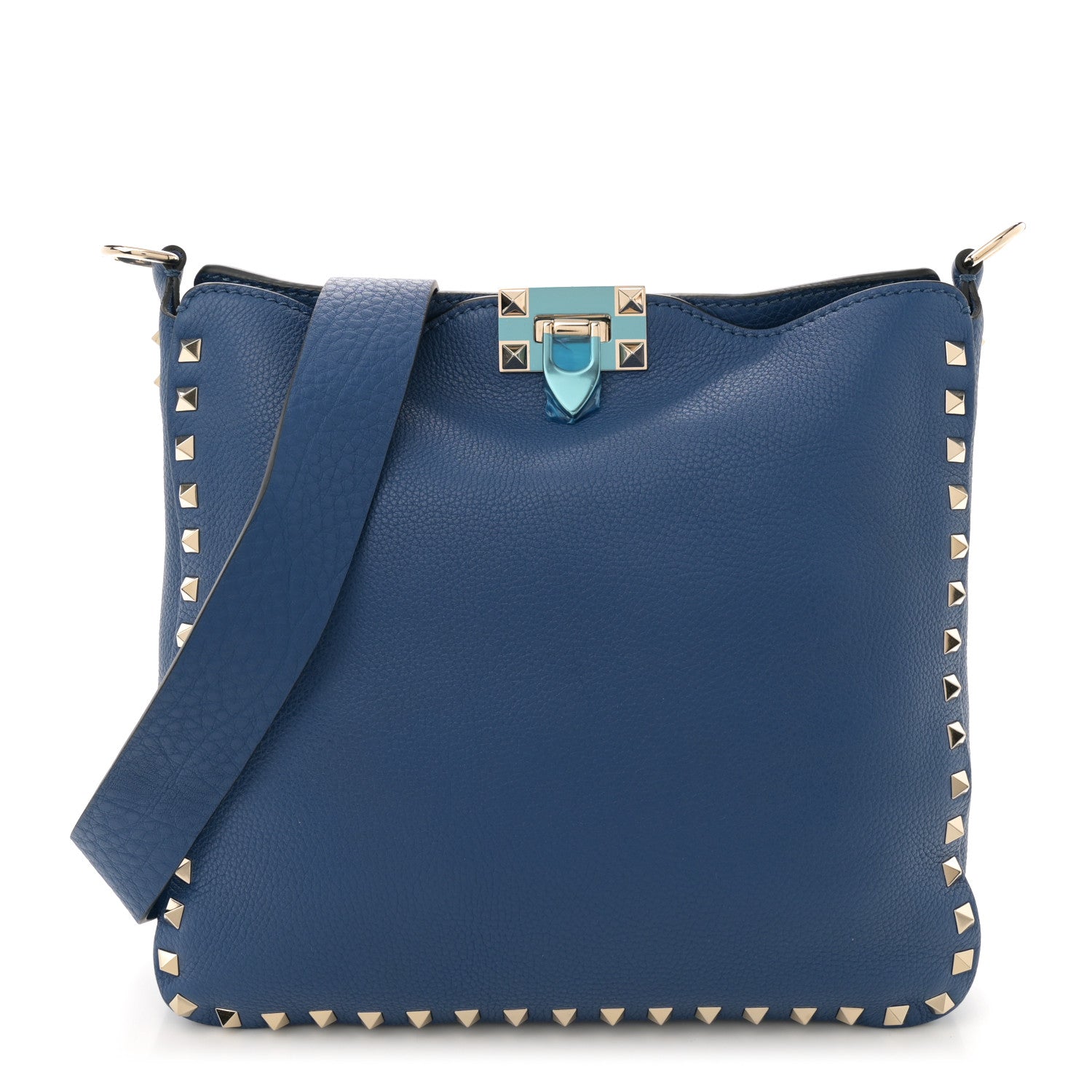 Valentino Garavani Pebbled Calfskin Small Rockstud Flip-Lock Messenger Bag Blu Delft 1 of 9