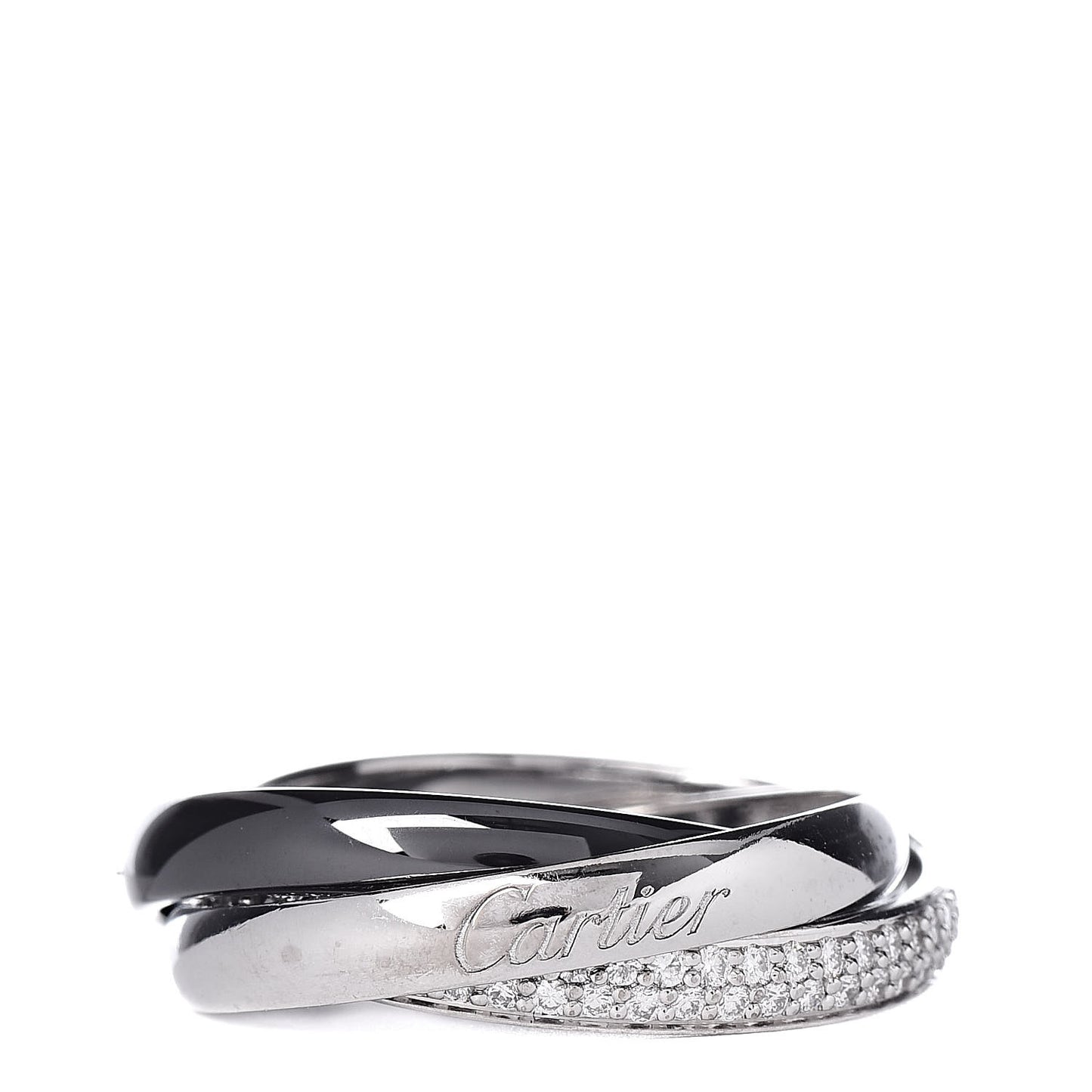 18K White Gold Platinum Diamond Ceramic Small Trinity Ring 53 6.25
