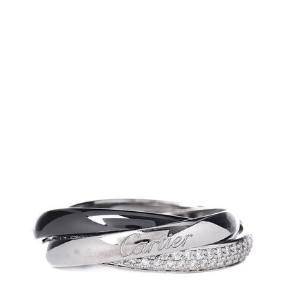 Cartier 18K White Gold Platinum Diamond Ceramic Small Trinity Ring 53 6.25 1 of 5