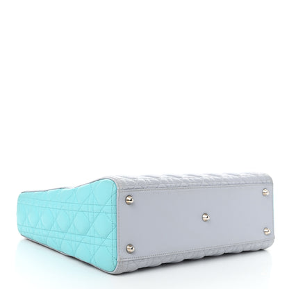Christian Dior Lambskin Cannage Large Lady Dior Grey Turquoise 4 of 13