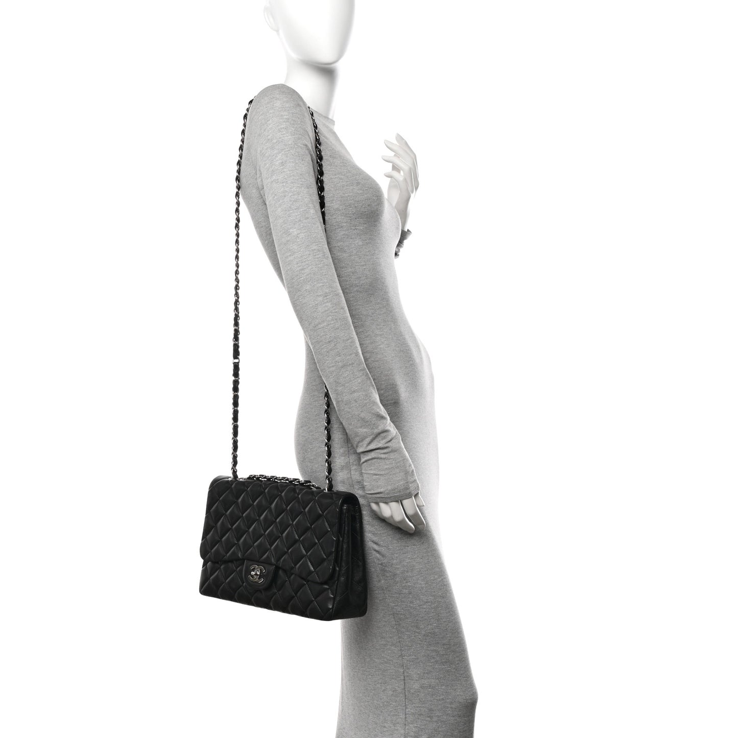 Lambskin Quilted Jumbo Single Flap Black