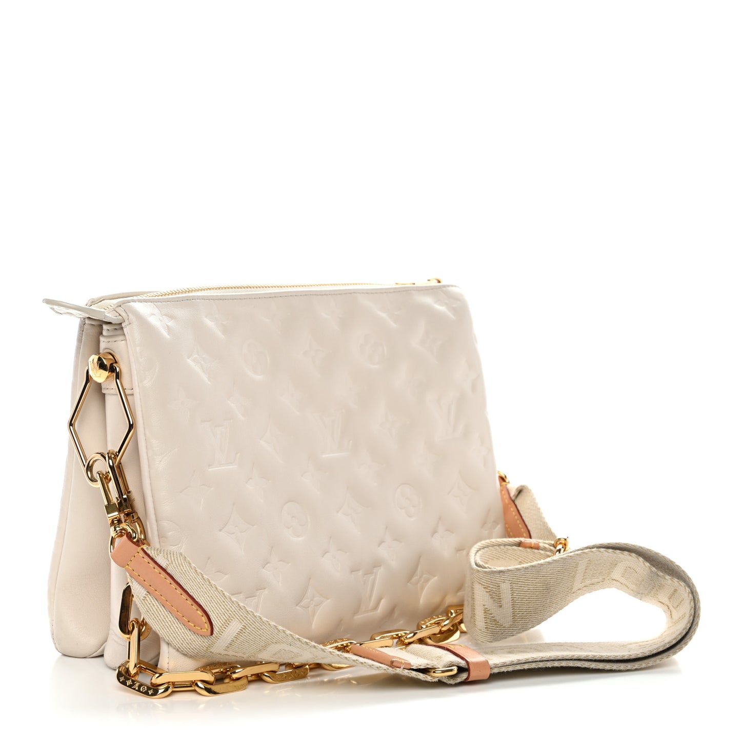 Lambskin Embossed Monogram Coussin PM Beige Cream