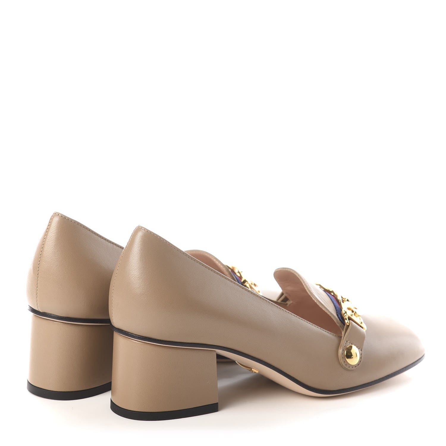 Gucci Malaga Kid Sylvie Web Chain Mid Heel Loafers 35.5 Mud 4 of 7