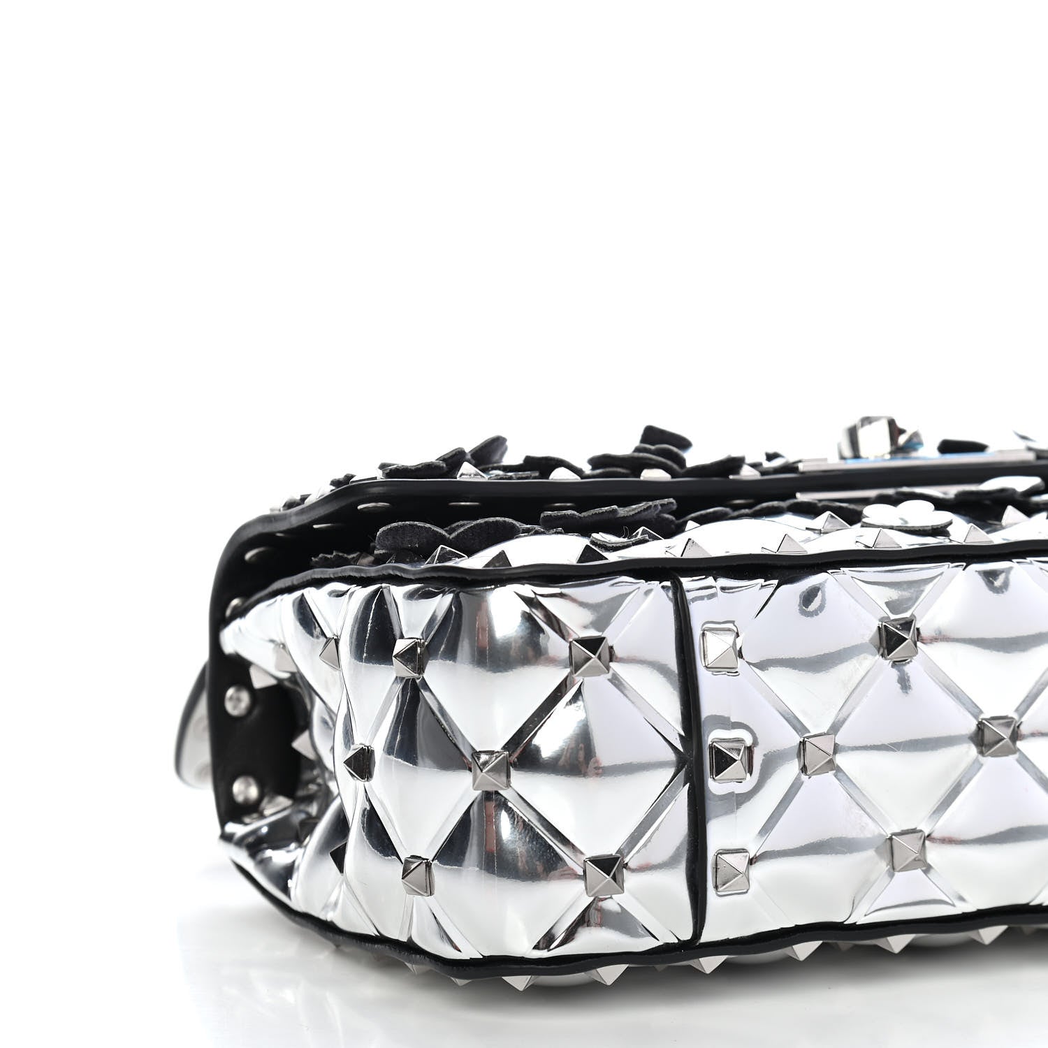 Valentino Garavani Metallic Polymer Small Rockstud Flower Spike It Shoulder Bag Silver 6 of 7