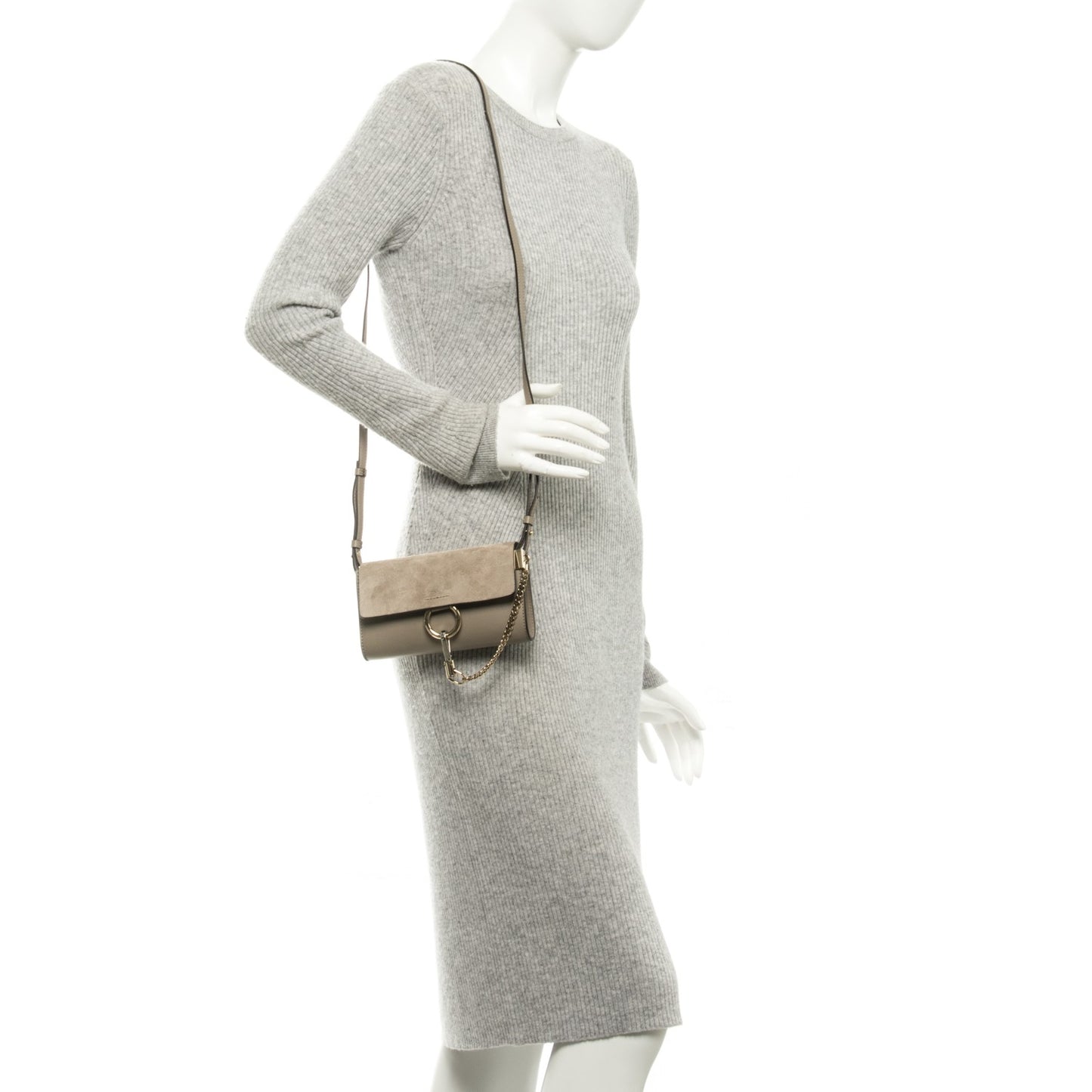 Suede Calfskin Mini Faye Shoulder Bag Motty Grey
