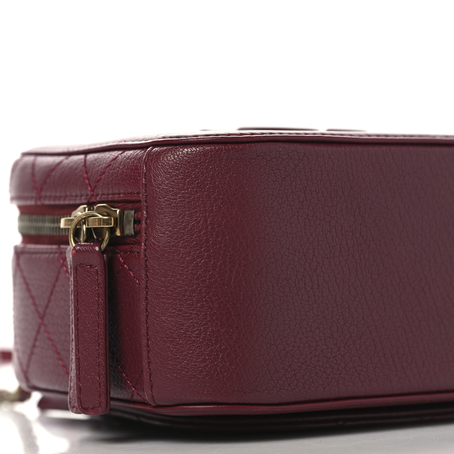 Shiny Calfskin Goatskin Quilted Small Coco Curve Vanity Burgundy