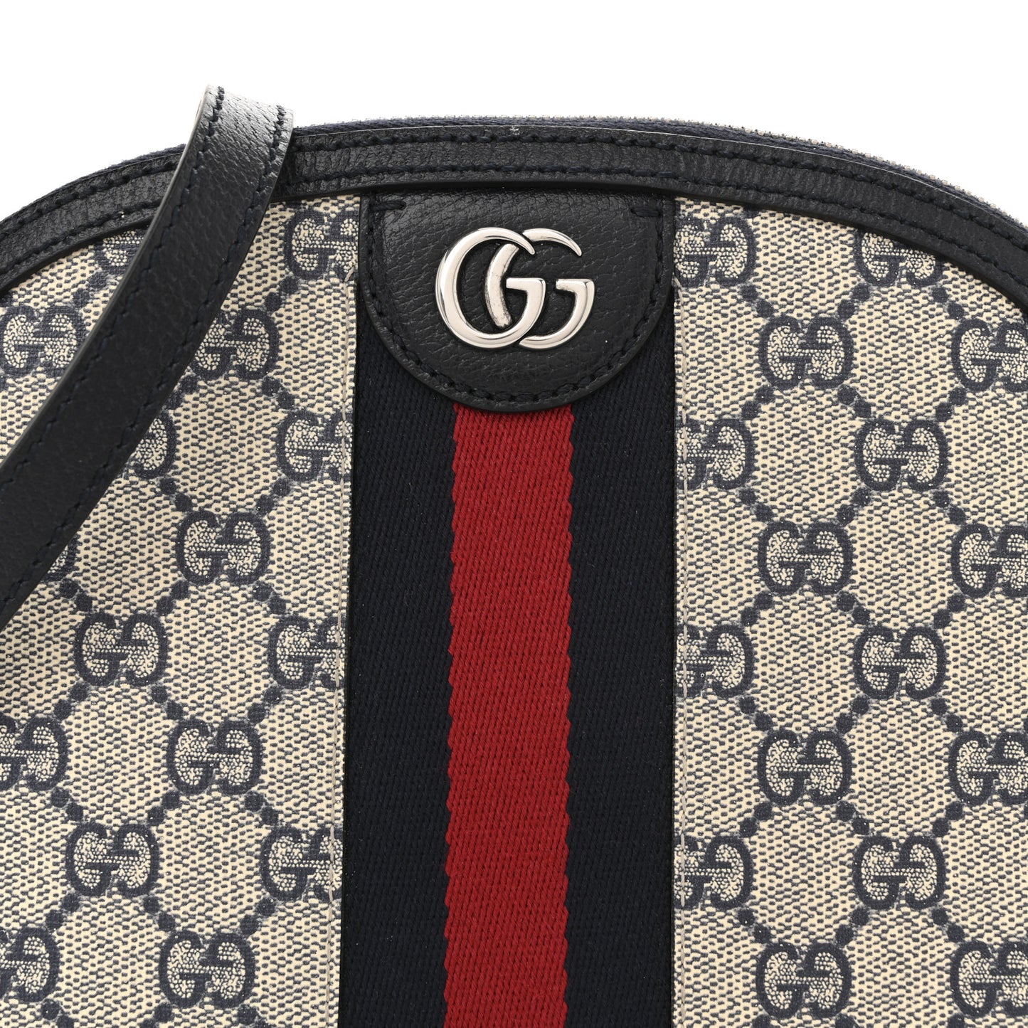 GG Supreme Monogram Textured Dollar Calfskin Web Small Ophidia Dome Shoulder Bag Beige Blue