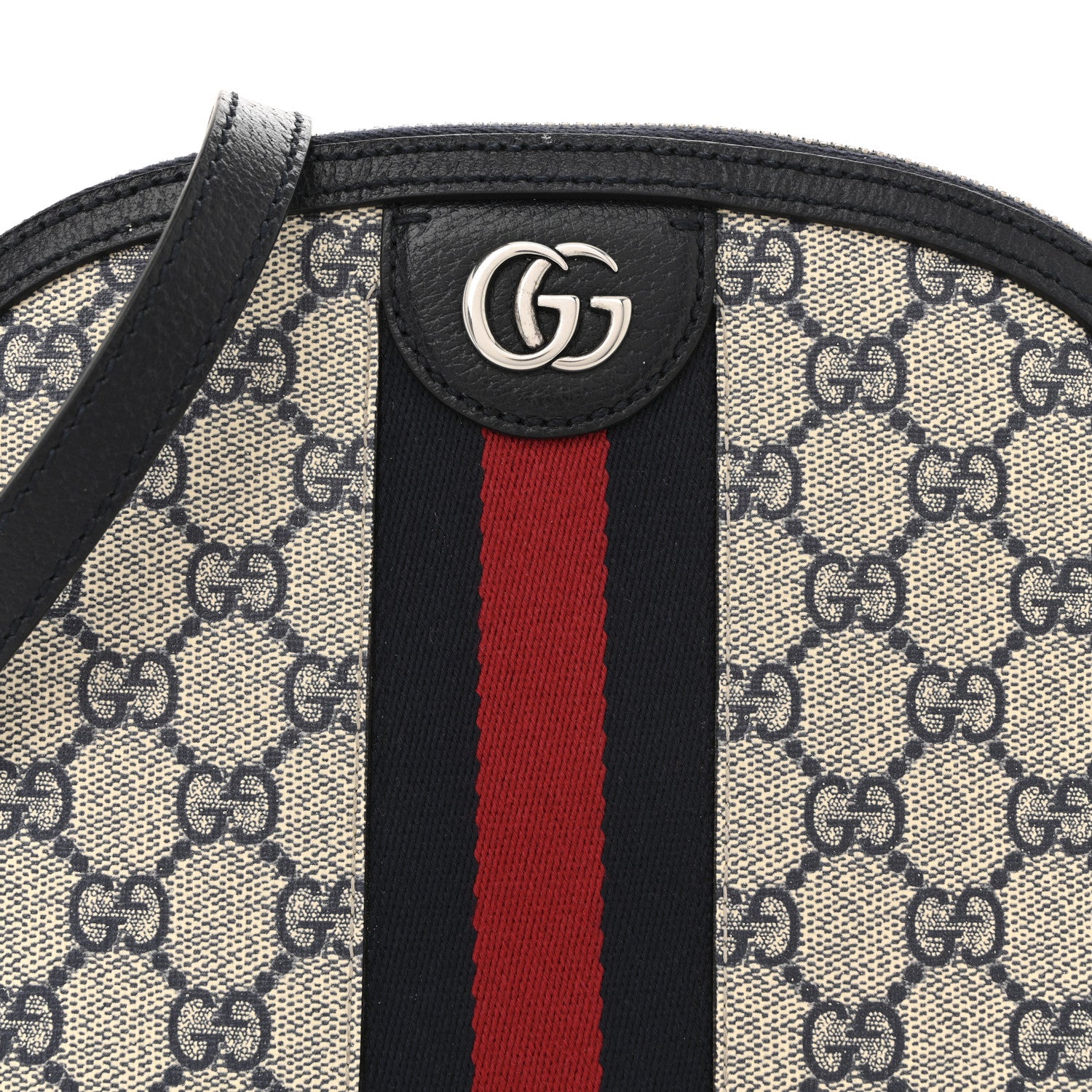 Gucci GG Supreme Monogram Textured Dollar Calfskin Web Small Ophidia Dome Shoulder Bag Beige Blue 8 of 13