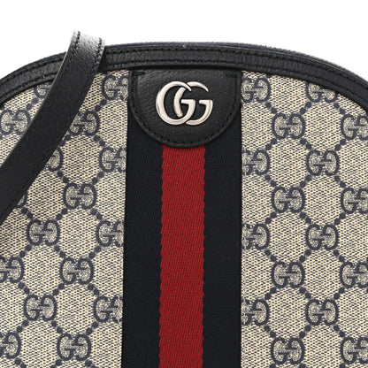 Gucci GG Supreme Monogram Textured Dollar Calfskin Web Small Ophidia Dome Shoulder Bag Beige Blue 8 of 13