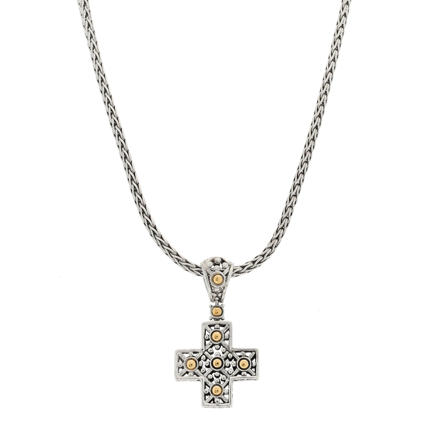Sterling Silver 18K Yellow Gold Cross Pendant Necklace