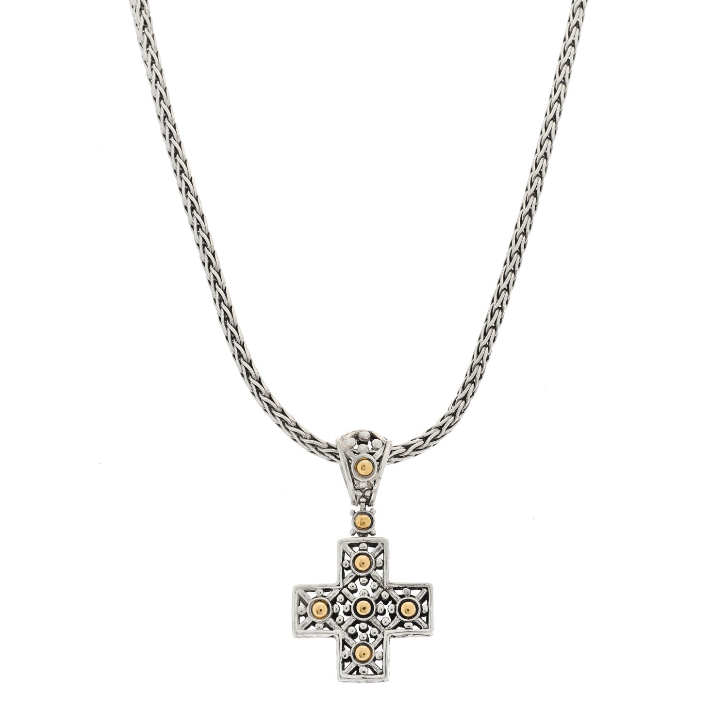 John Hardy Sterling Silver 18K Yellow Gold Cross Pendant Necklace 1 of 5