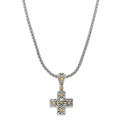 John Hardy Sterling Silver 18K Yellow Gold Cross Pendant Necklace 1 of 5