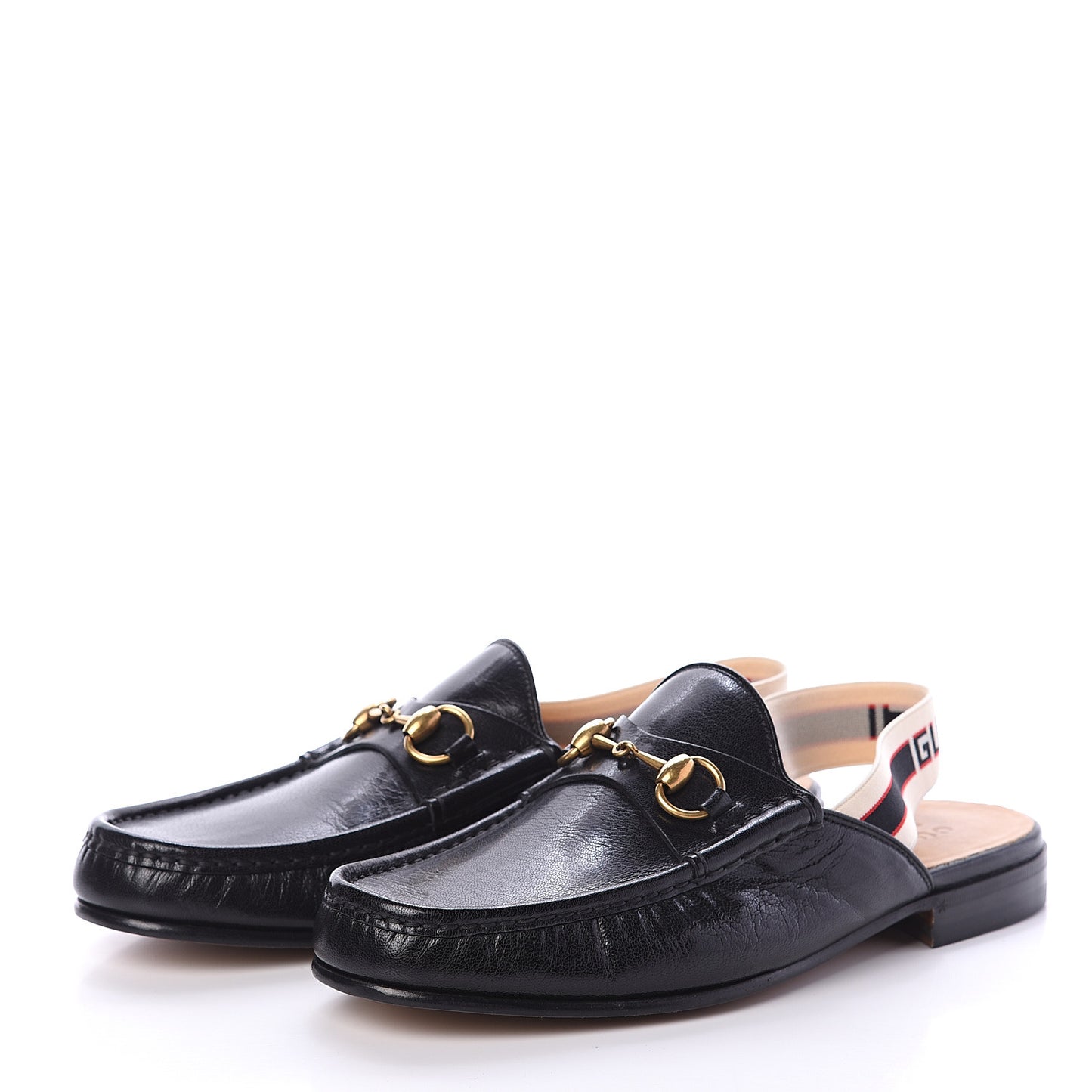 Goatskin Stripe Mens Horsebit Slingback Slippers 9 Black