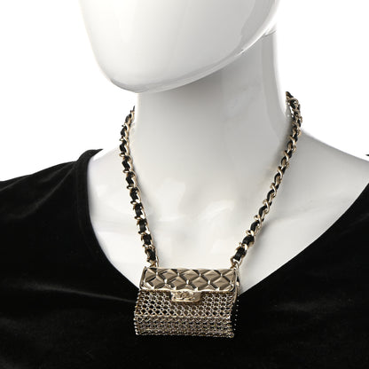 Chanel Metal Lambskin Chain Micro Bag Necklace Gold Black 2 of 6