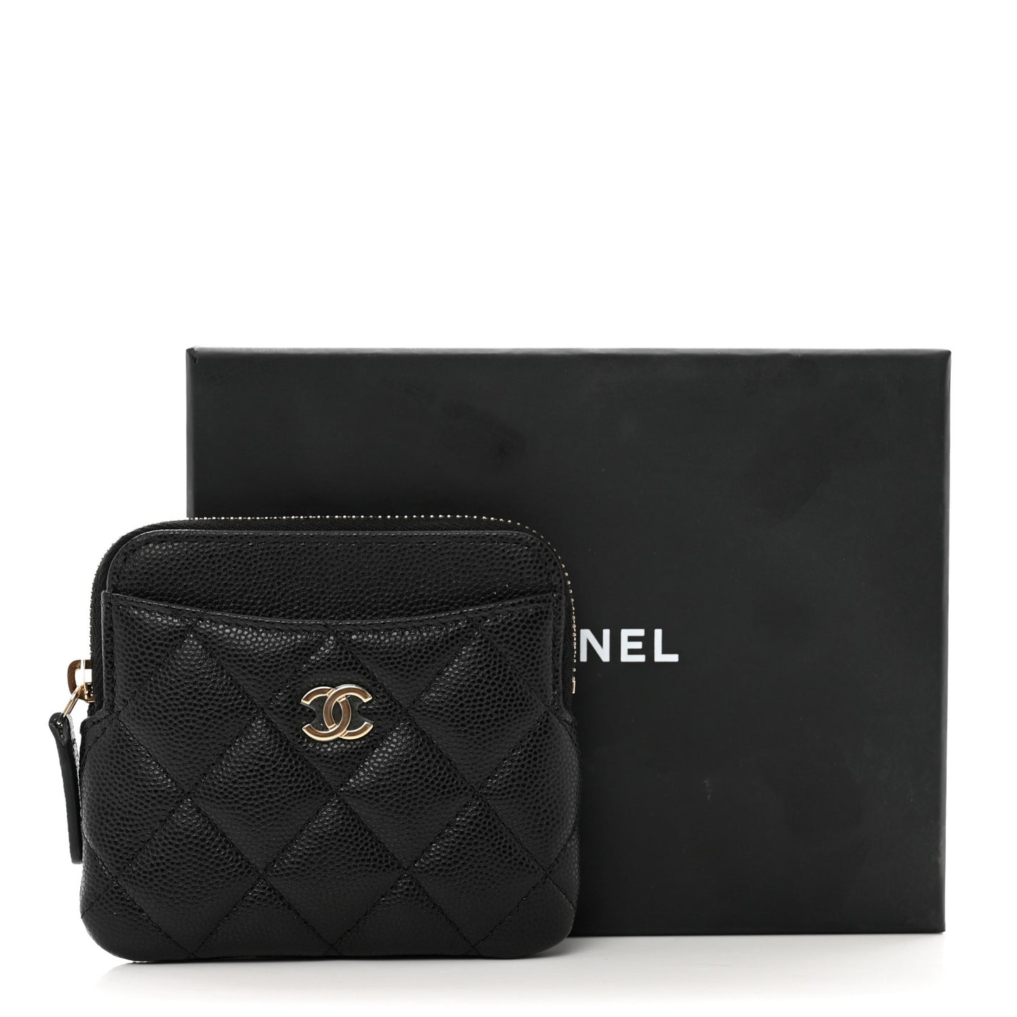 Caviar Quilted Zip Card Holder Wallet Black