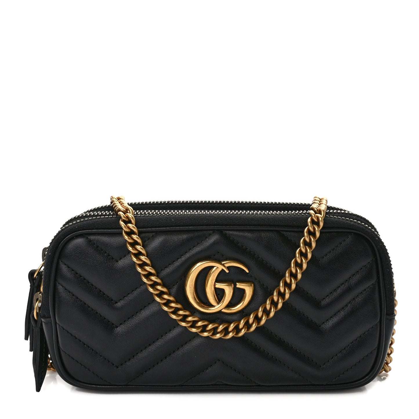 Calfskin Matelasse Mini GG Marmont Chain Crossbody Bag Black
