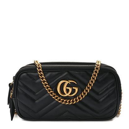Gucci Calfskin Matelasse Mini GG Marmont Chain Crossbody Bag Black 1 of 10