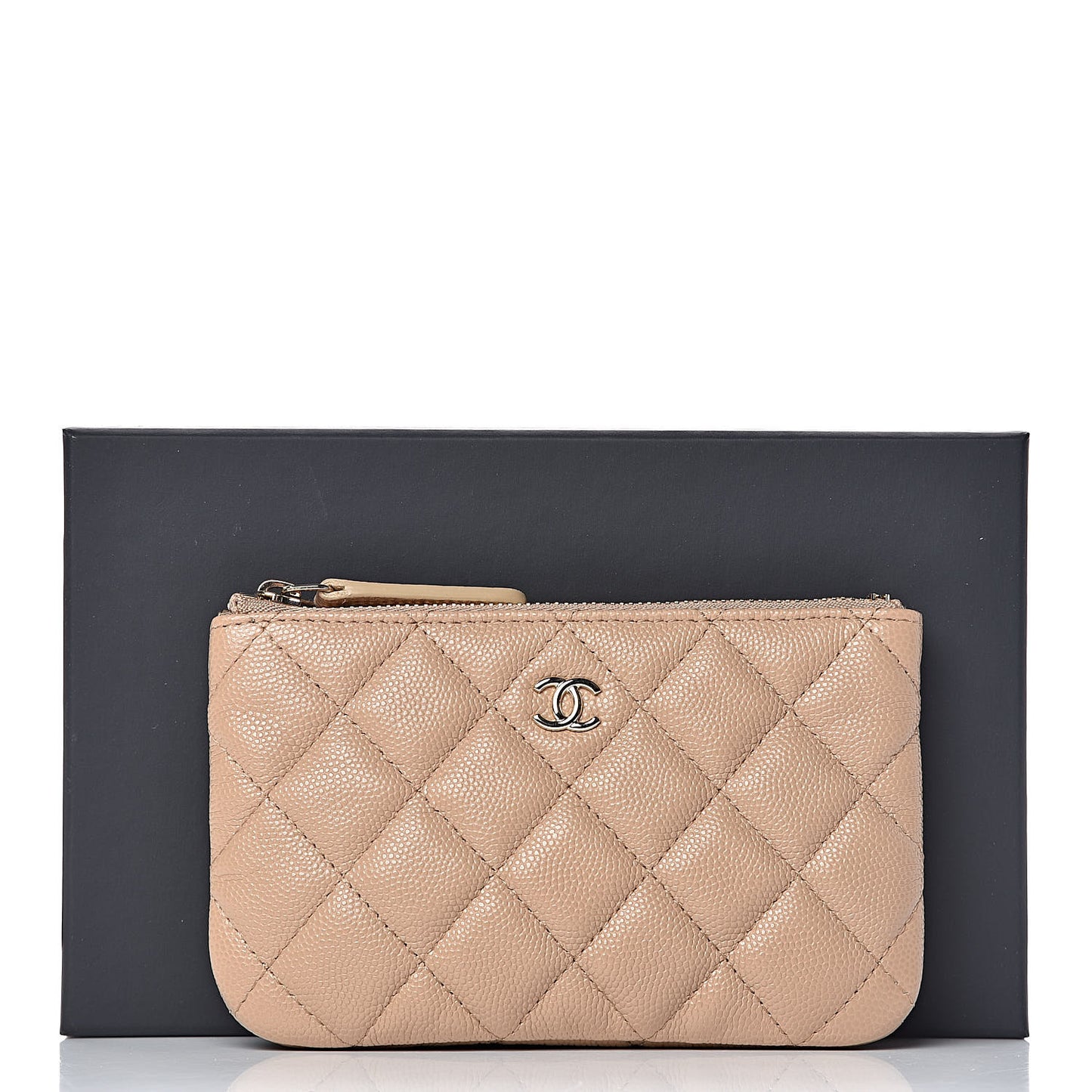 Caviar Quilted Small Cosmetic Case Beige