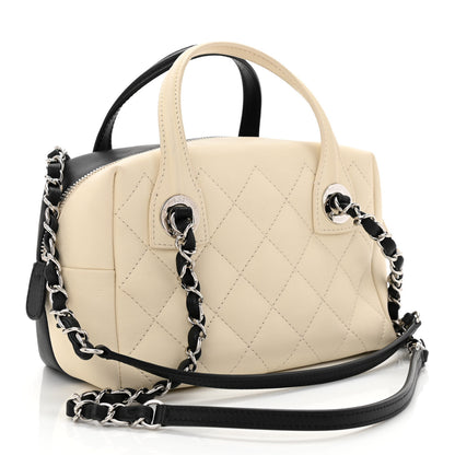 Chanel Calfskin Quilted Feather Weight Bowling Bag Black Ivory 3 of 10