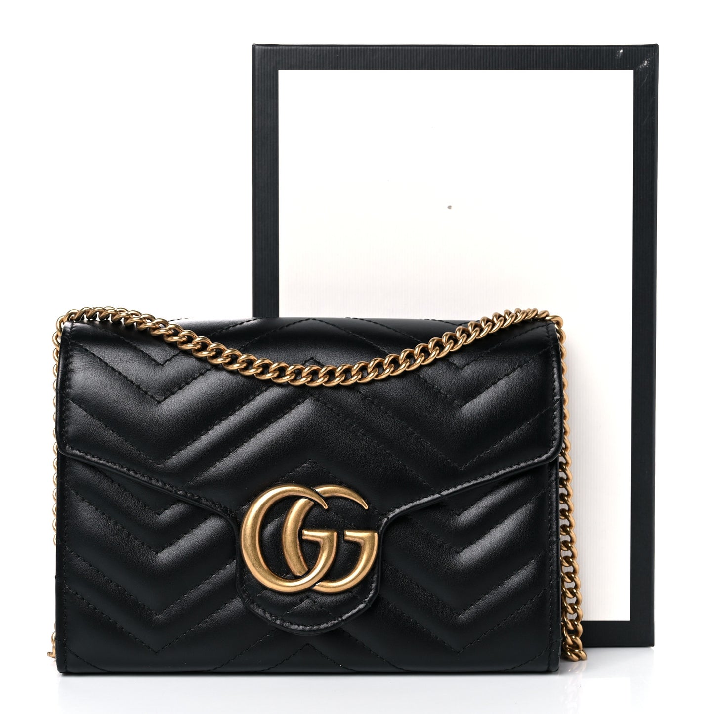 Calfskin Matelasse GG Marmont Chain Wallet Black