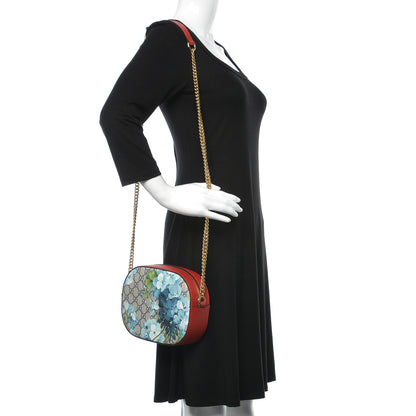Gucci GG Supreme Monogram Blooms Mini Chain Shoulder Bag Beige Blue Navy Hibiscus Red 2 of 9