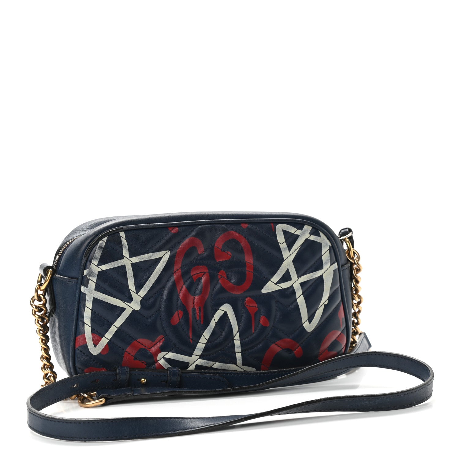 Gucci Calfskin Matelasse GucciGhost Small GG Marmont Chain Shoulder Bag Blue Agata Hibiscus Red 3 of 21