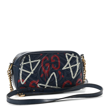 Gucci Calfskin Matelasse GucciGhost Small GG Marmont Chain Shoulder Bag Blue Agata Hibiscus Red 3 of 21