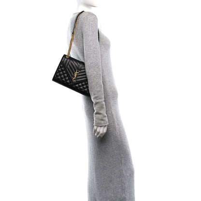 Saint Laurent Grain De Poudre Textured Mixed Matelasse Triquilt Medium Monogram Satchel Black 2 of 9