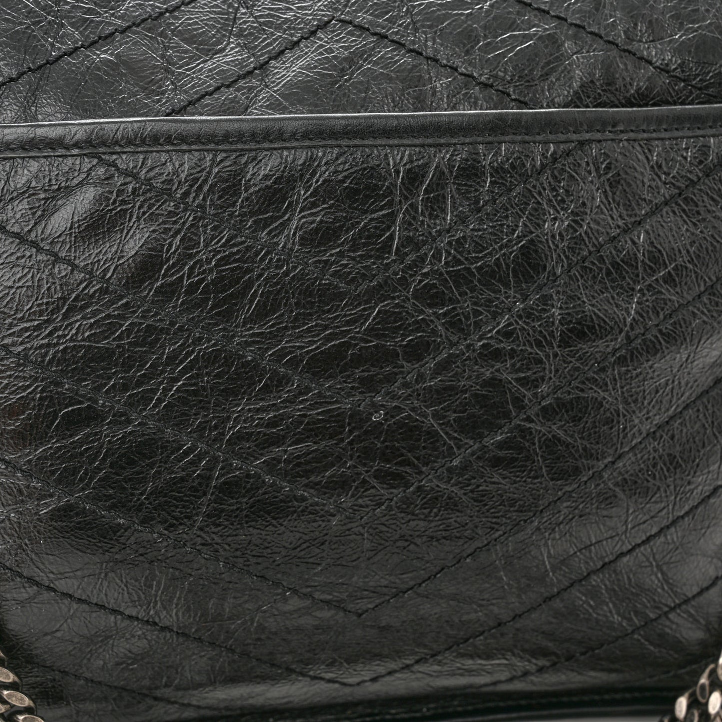 Crinkled Calfskin Matelasse Monogram Large Niki Chain Satchel Black