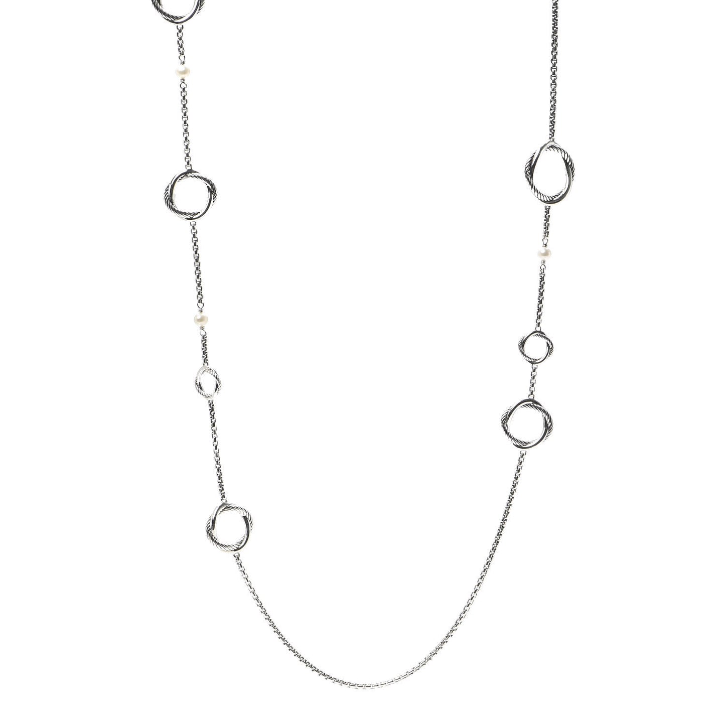 Sterling Silver Pearl Infinity Station Chain Necklace 44 in