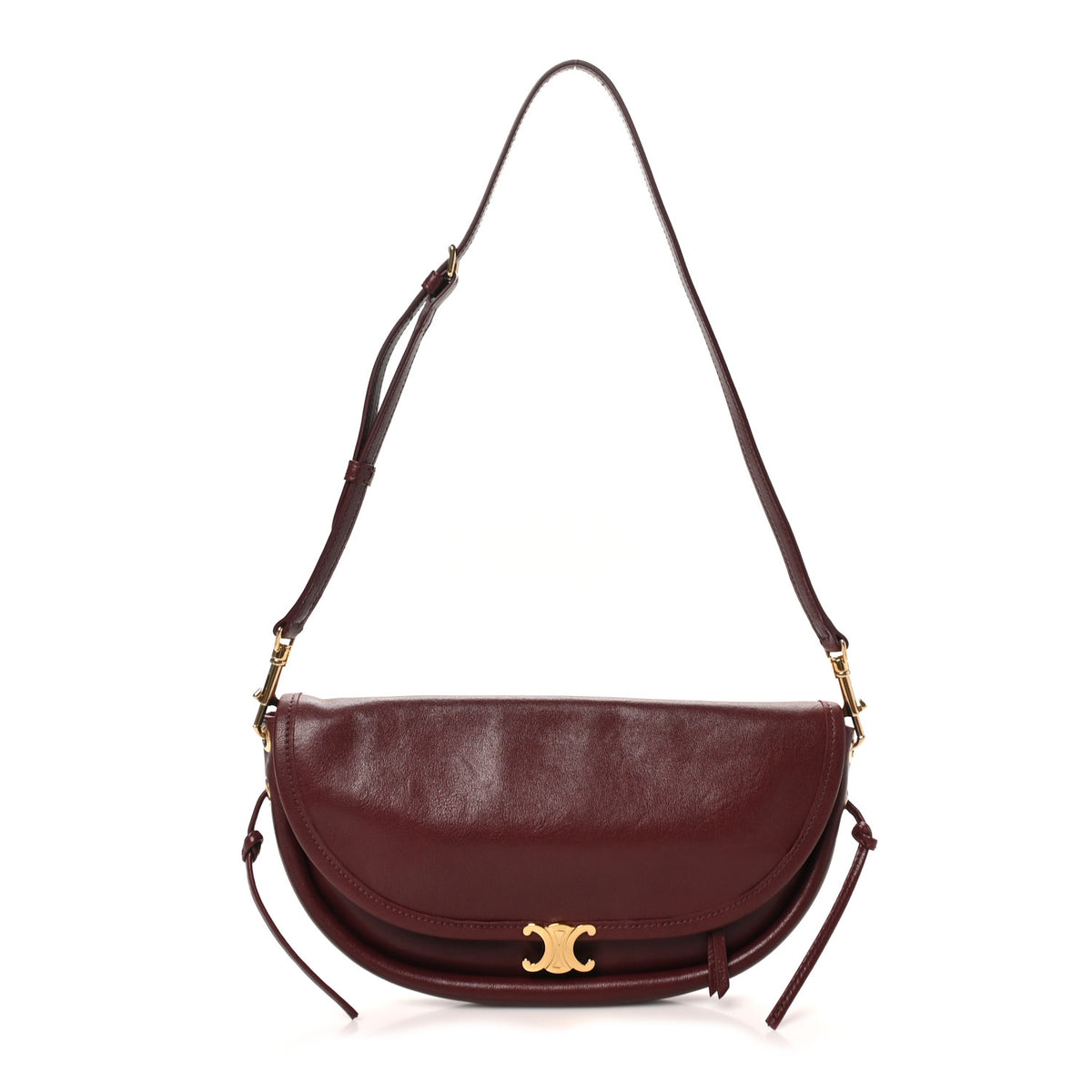 Shiny Lambskin Soft Triomphe Little Half Moon Bag Syrah