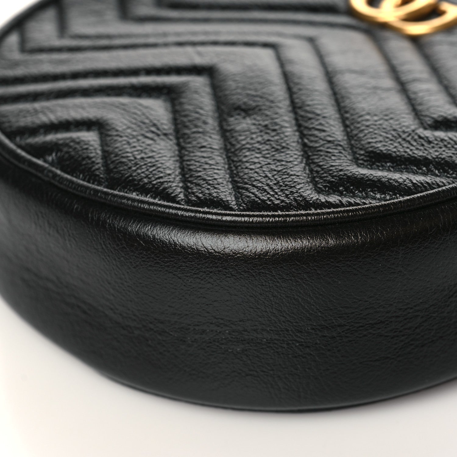 Gucci Azalea Calfskin Matelasse Heart Mini GG Marmont Round Shoulder Bag Black 8 of 8