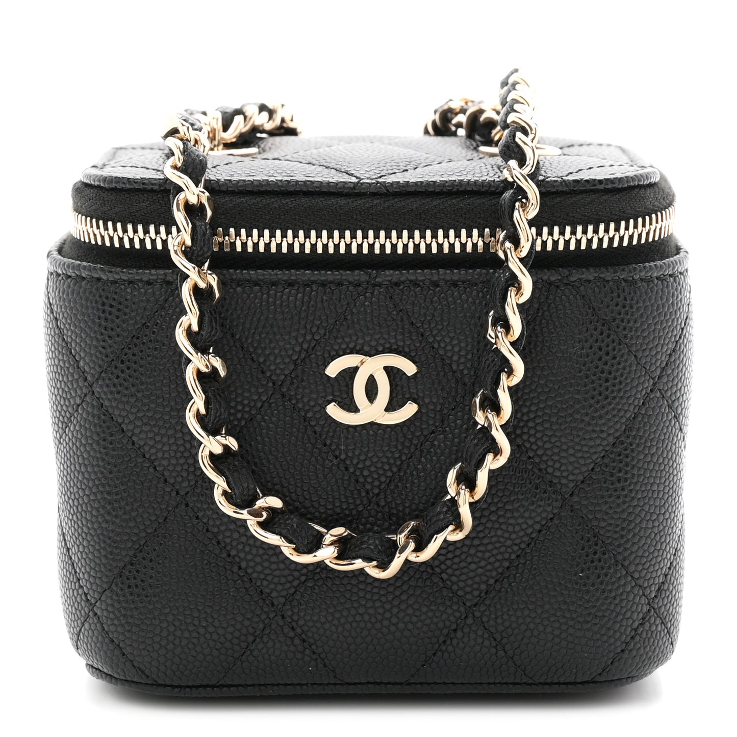 Caviar Quilted Mini Vanity Case With Chain Black
