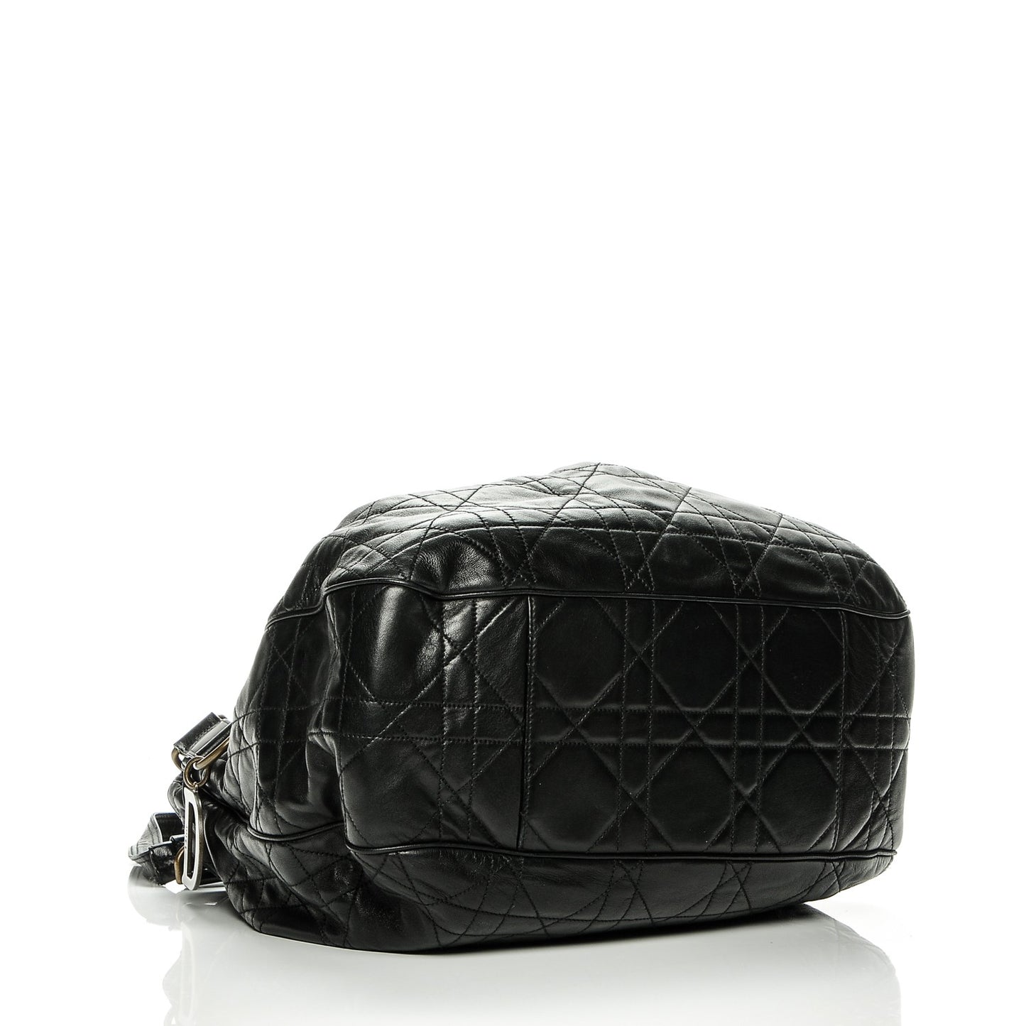 Lambskin Cannage Stitched Drawsting Tote Black