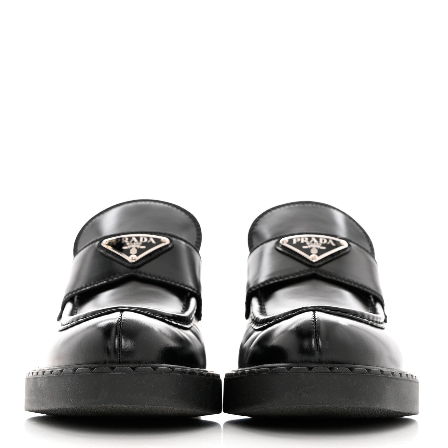Prada Spazzolato Metal Triangle Logo 50mm Loafers 39 Black 2 of 10