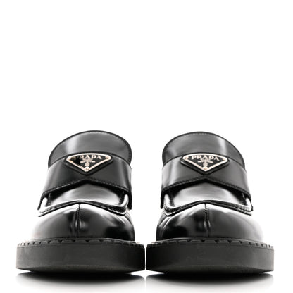 Prada Spazzolato Metal Triangle Logo 50mm Loafers 39 Black 2 of 10