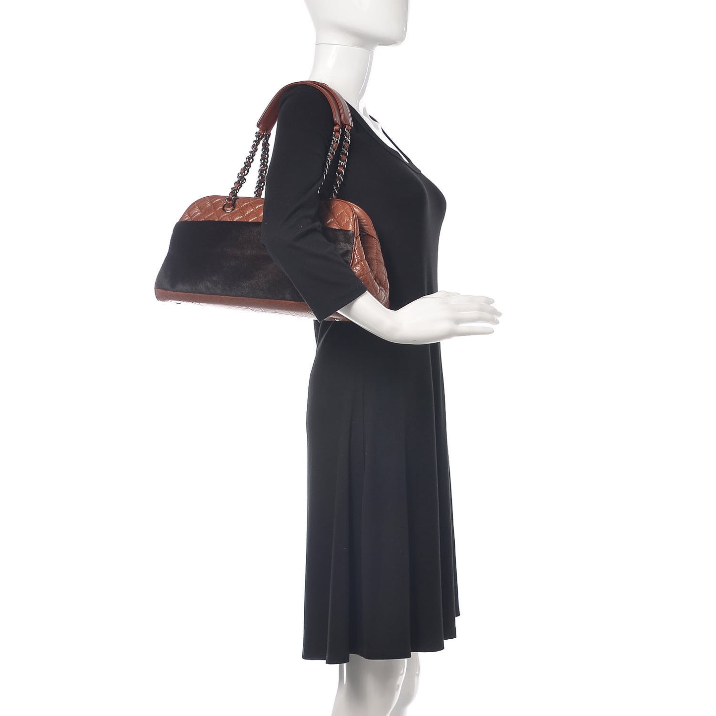 Aged Calfskin Pony Hair Quilted Miss Pony Bowler Brown