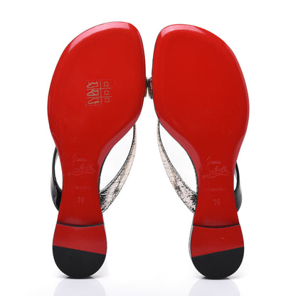Christian Louboutin Patent Lame Cabaret Minimeyer Flat Sandals 36 Black Platine 5 of 9