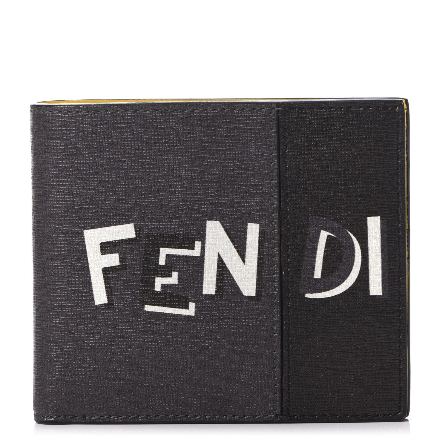 Fendi Vitello Elite Century Shadow Logo Bi-Fold Wallet Asfalto Sunflower 1 of 7