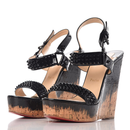 Christian Louboutin Patent Barboullaga 140 Spikes Cork Wedges 41 Black 2 of 7