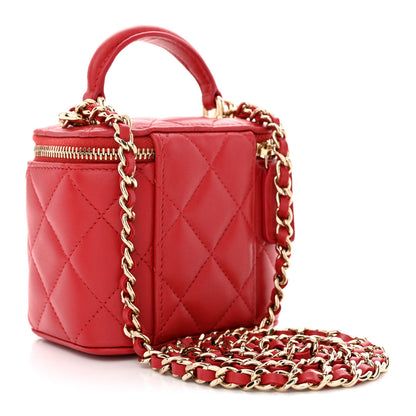 Chanel Lambskin Quilted Top Handle Mini Vanity Case With Chain Red 3 of 10
