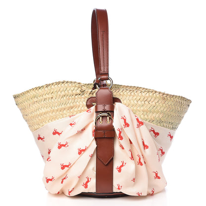 Chloe Smooth Calfskin Raffia Little Horses Medium Panier Basket White Red 3 of 12