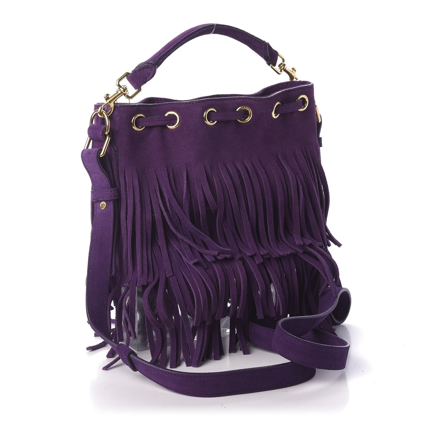 Suede Calfskin Small Emmanuelle Fringe Bucket Bag Violet